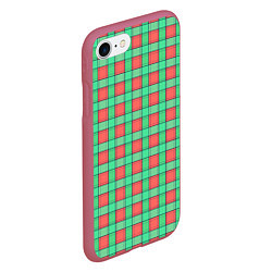 Чехол iPhone 7/8 матовый Клетчатый зелено -оранжевый паттерн, цвет: 3D-малиновый — фото 2