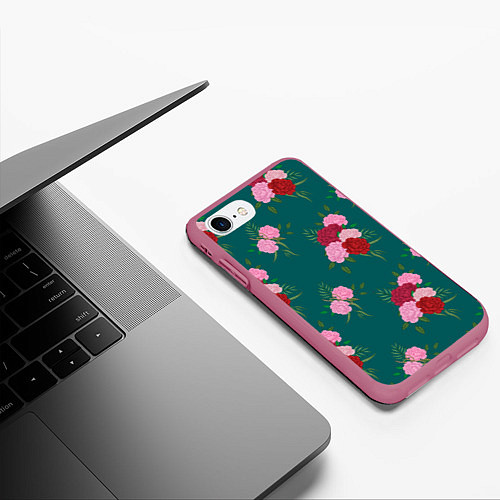 Чехол iPhone 7/8 матовый Винтажные розы на темном фоне / 3D-Малиновый – фото 3