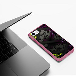 Чехол iPhone 7/8 матовый Темная фиолетовая текстура с листьями, цвет: 3D-малиновый — фото 2