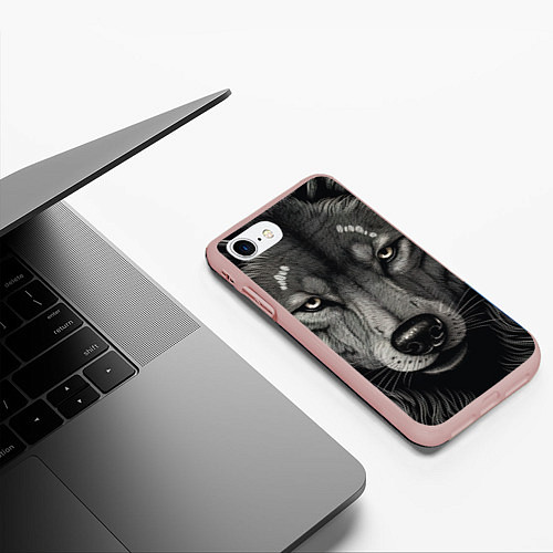 Чехол iPhone 7/8 матовый Волк в стиле тату / 3D-Светло-розовый – фото 3
