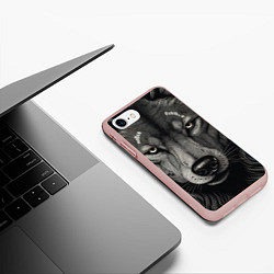 Чехол iPhone 7/8 матовый Волк в стиле тату, цвет: 3D-светло-розовый — фото 2