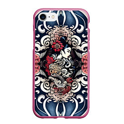 Чехол iPhone 7/8 матовый Irezumi style: девушка и синие узоры, цвет: 3D-малиновый