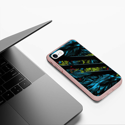 Чехол iPhone 7/8 матовый Зеленая объемная абстракция / 3D-Светло-розовый – фото 3