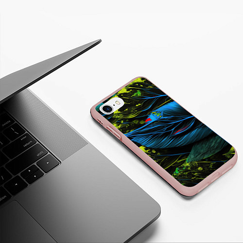 Чехол iPhone 7/8 матовый Синий лист абстракция / 3D-Светло-розовый – фото 3