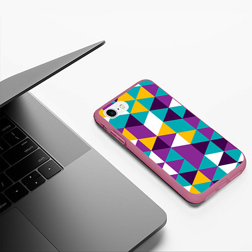 Чехол iPhone 7/8 матовый Разноцветный ромбический паттерн / 3D-Малиновый – фото 3