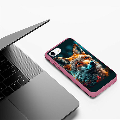 Чехол iPhone 7/8 матовый Лисица фотореализм / 3D-Малиновый – фото 3