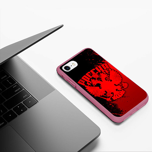 Чехол iPhone 7/8 матовый Красный герб России - краски / 3D-Малиновый – фото 3
