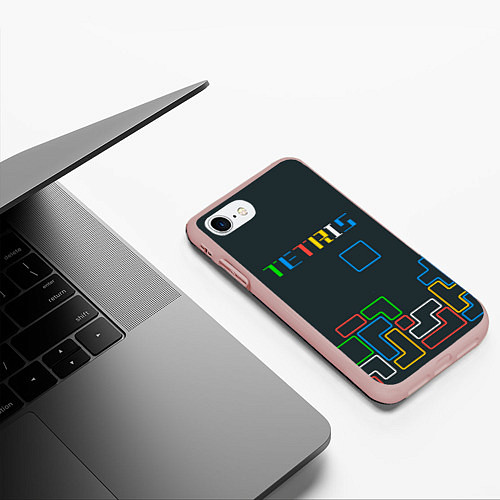 Чехол iPhone 7/8 матовый Tetris neon / 3D-Светло-розовый – фото 3