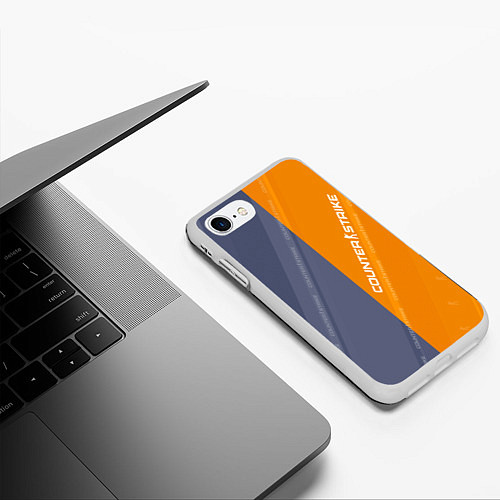 Чехол iPhone 7/8 матовый Counter Strike 2 Blue Orange Pattern / 3D-Белый – фото 3