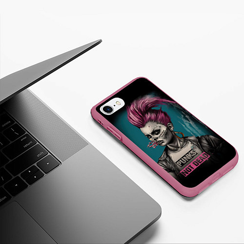 Чехол iPhone 7/8 матовый Punks no dead girl / 3D-Малиновый – фото 3