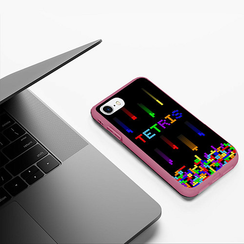 Чехол iPhone 7/8 матовый Falling blocks tetris / 3D-Малиновый – фото 3