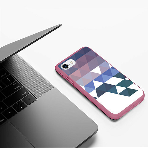 Чехол iPhone 7/8 матовый Абстрактные разноцветные треугольники в паттерне / 3D-Малиновый – фото 3