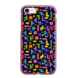 Чехол iPhone 7/8 матовый Тетрис лего паттерн, цвет: 3D-малиновый