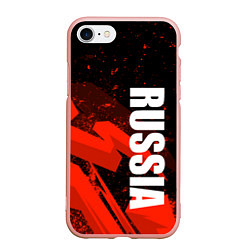 Чехол iPhone 7/8 матовый Russia - белая надпись на красных брызгах, цвет: 3D-светло-розовый