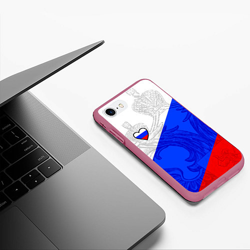 Чехол iPhone 7/8 матовый Сердечко - Россия / 3D-Малиновый – фото 3