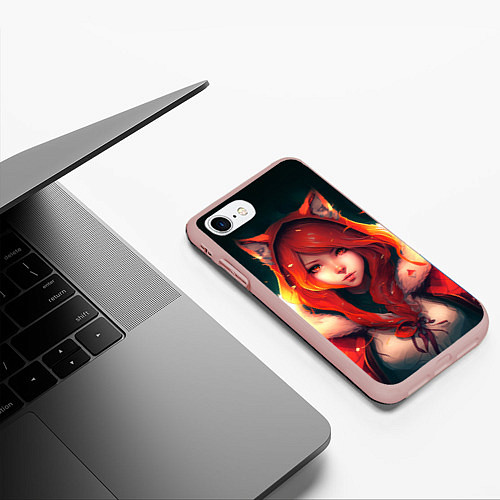 Чехол iPhone 7/8 матовый Рыжая девушка-лиса / 3D-Светло-розовый – фото 3