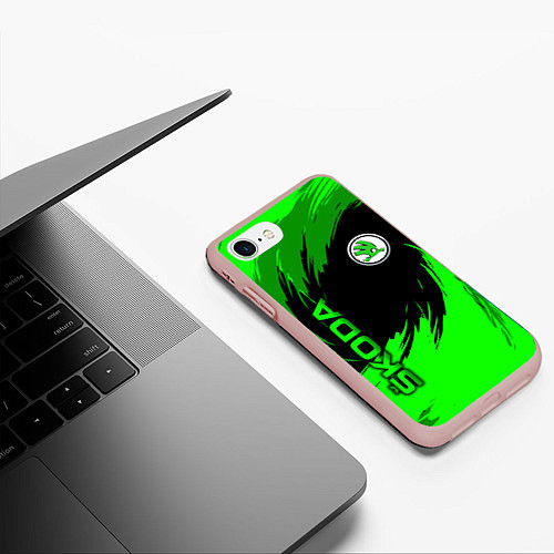Чехол iPhone 7/8 матовый Шкода - зеленые штрихи / 3D-Светло-розовый – фото 3