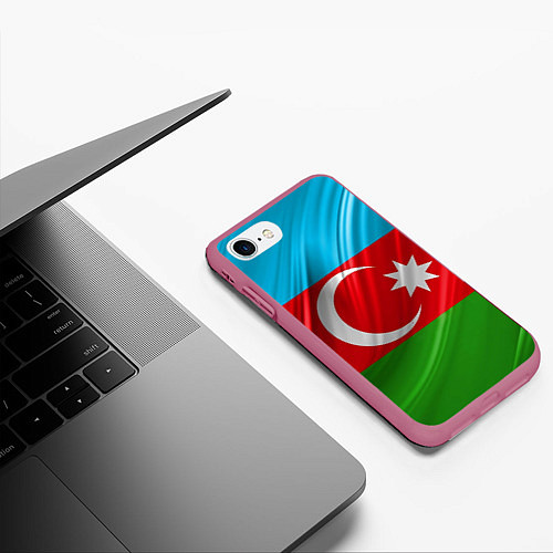 Чехол iPhone 7/8 матовый Азербайджанский флаг / 3D-Малиновый – фото 3