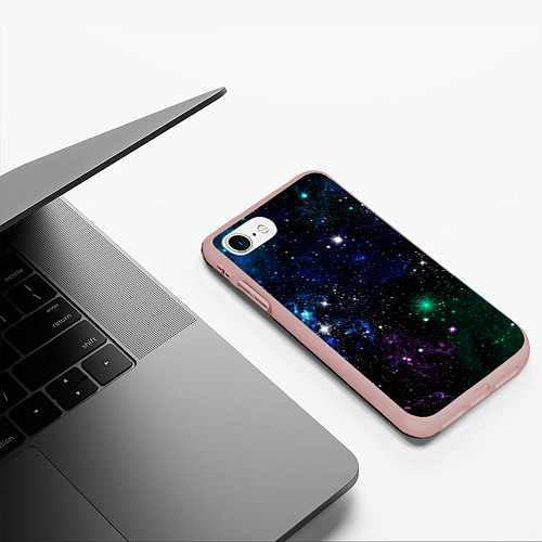Чехол iPhone 7/8 матовый Космос Звёздное небо / 3D-Светло-розовый – фото 3