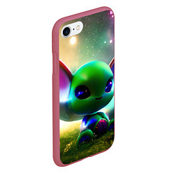 Чехол iPhone 7/8 матовый Крошка инопланетянин, цвет: 3D-малиновый — фото 2