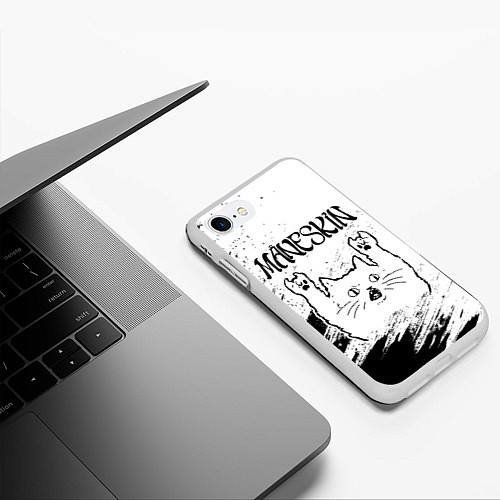 Чехол iPhone 7/8 матовый Maneskin рок кот на светлом фоне / 3D-Белый – фото 3