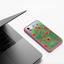 Чехол iPhone 7/8 матовый Красные маки в поле, цвет: 3D-малиновый — фото 2
