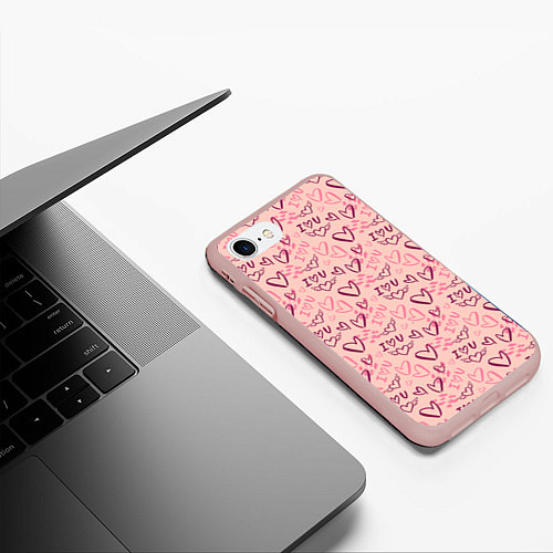 Чехол iPhone 7/8 матовый I love you паттерн / 3D-Светло-розовый – фото 3