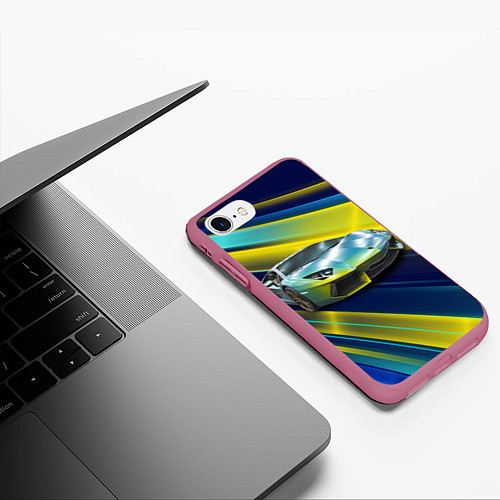 Чехол iPhone 7/8 матовый Суперкар Lamborghini Reventon / 3D-Малиновый – фото 3