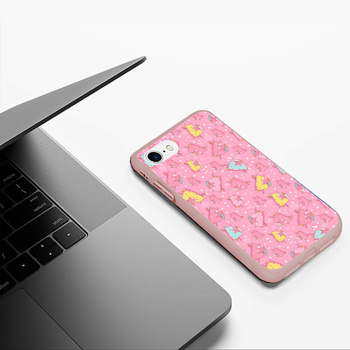 Чехол iPhone 7/8 матовый Милый единорог паттерн / 3D-Светло-розовый – фото 3
