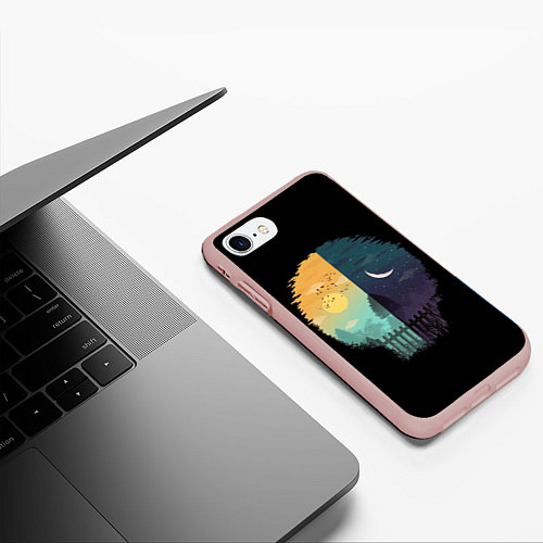 Чехол iPhone 7/8 матовый Утро ночь в виде черепа / 3D-Светло-розовый – фото 3