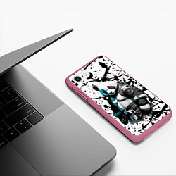 Чехол iPhone 7/8 матовый Panda samurai on the background of blots, цвет: 3D-малиновый — фото 2
