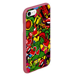 Чехол iPhone 7/8 матовый Хиппи, знаки, позитифф, цвет: 3D-малиновый — фото 2