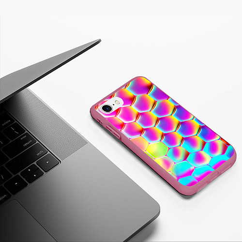 Чехол iPhone 7/8 матовый Розовая чешуя - текстура / 3D-Малиновый – фото 3