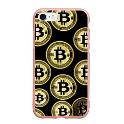 Чехол iPhone 7/8 матовый Монеты биткоина, цвет: 3D-светло-розовый