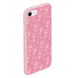 Чехол iPhone 7/8 матовый Цветы и сердца паттерн, цвет: 3D-светло-розовый — фото 2