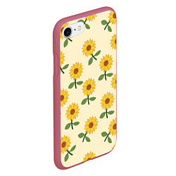 Чехол iPhone 7/8 матовый Подсолнух с листьями, цвет: 3D-малиновый — фото 2