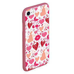 Чехол iPhone 7/8 матовый Клубничная любовь, цвет: 3D-малиновый — фото 2