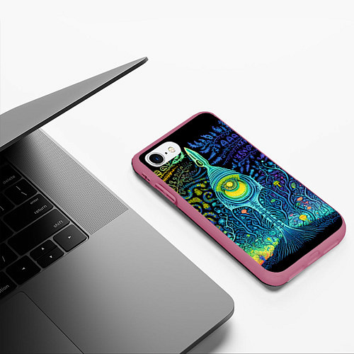 Чехол iPhone 7/8 матовый Психоделика разноцветная - нейронная сеть / 3D-Малиновый – фото 3