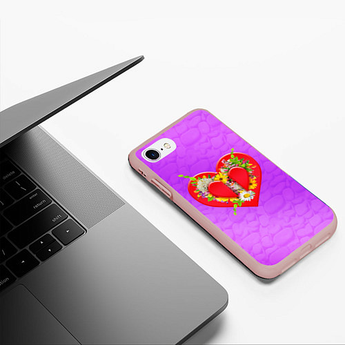 Чехол iPhone 7/8 матовый Цветы от сердца / 3D-Светло-розовый – фото 3