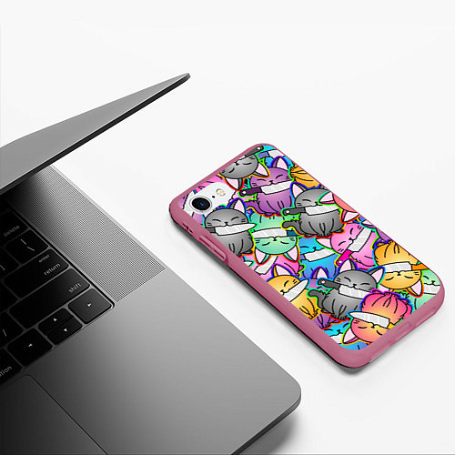 Чехол iPhone 7/8 матовый Перенаселение котиков / 3D-Малиновый – фото 3