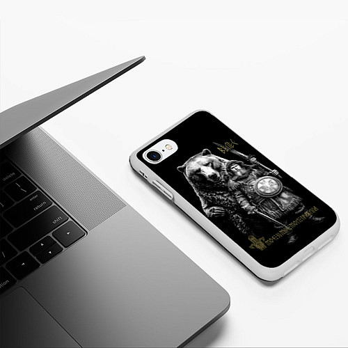 Чехол iPhone 7/8 матовый Велес с медведем / 3D-Белый – фото 3