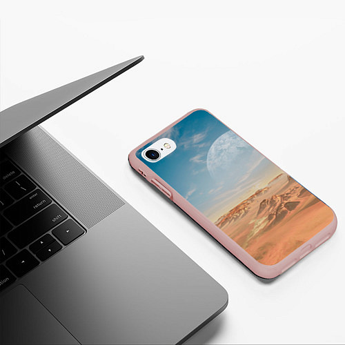 Чехол iPhone 7/8 матовый Пустынная планета и спутник / 3D-Светло-розовый – фото 3