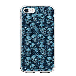 Чехол iPhone 7/8 матовый Синие черепа, цвет: 3D-белый