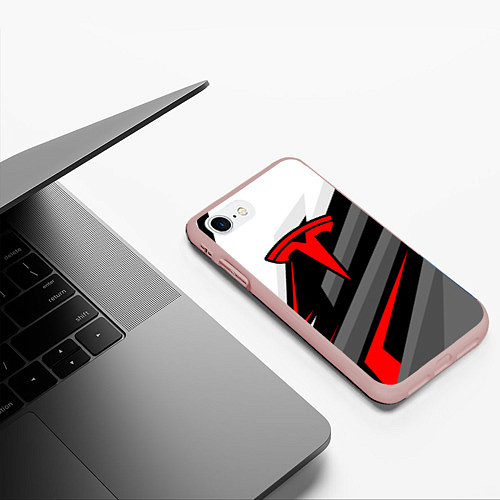 Чехол iPhone 7/8 матовый Tesla - красная линия / 3D-Светло-розовый – фото 3