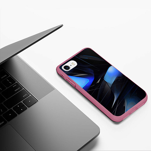 Чехол iPhone 7/8 матовый Black blue elements / 3D-Малиновый – фото 3