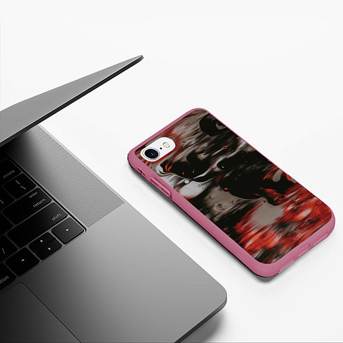Чехол iPhone 7/8 матовый Чёрные и красные волны / 3D-Малиновый – фото 3