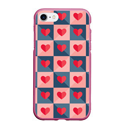 Чехол iPhone 7/8 матовый Pettern hearts, цвет: 3D-малиновый