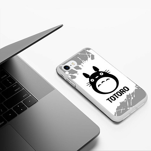 Чехол iPhone 7/8 матовый Totoro glitch на светлом фоне / 3D-Белый – фото 3