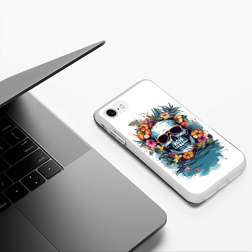 Чехол iPhone 7/8 матовый Череп цветы и лето / 3D-Белый – фото 3