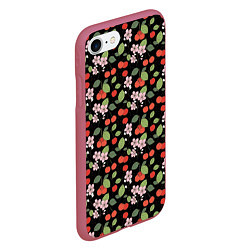 Чехол iPhone 7/8 матовый Паттерн цветы и вишня, цвет: 3D-малиновый — фото 2